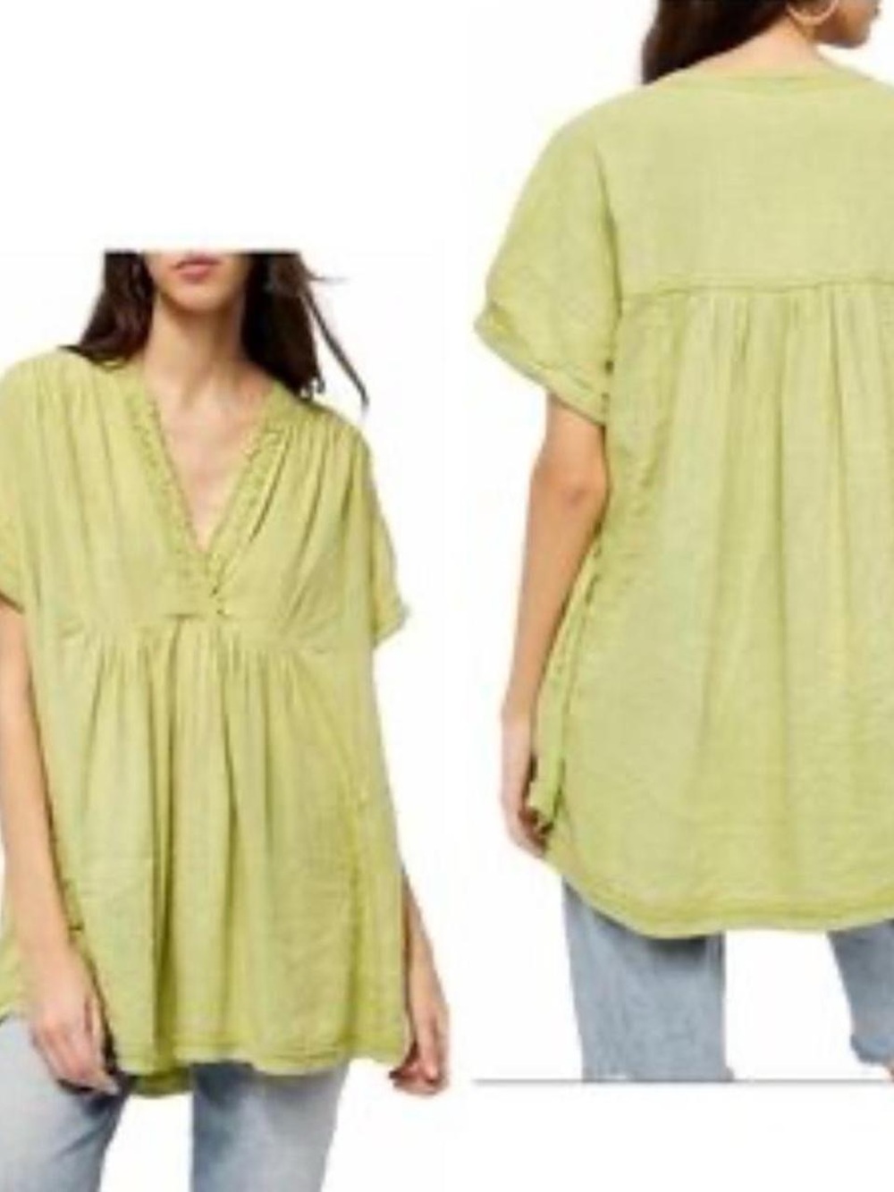 Free People green linen‎ blend tunic top with pockets xs